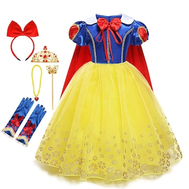 HIHCBF Girls Princess Snow White Costume Birthday Christmas Halloween Carnival Fancy Dress Up w/Cloak Accessories 3-4T