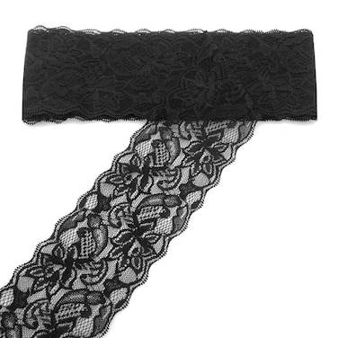 FQTANJU 5 Yards 3 Inch Lace Ribbon, Floral Lace Trim, Elastic Lace for Crafts, Wedding Decorating, Hair Bow Making and Gift Wrapping (Black)