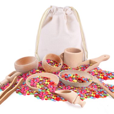10 Pcs Wooden Sensory Bin Tools for Toddlers &amp; Preschool Children, Montessori Sensory Wooden Toys Fine Motor Learning Pretend Play Sensory Tools for Kids