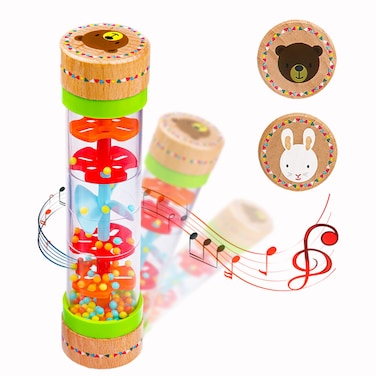 BIUWING Rainmaker Rain Sticks, Mini Wooden Musical Shake, Beaded Raindrops - Turn Over and Watch The Colorful Beads Flow Down The Tube as It Creates The Soothing Sound of Rain
