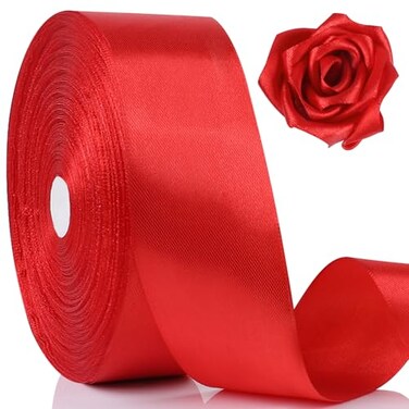 NESCCI 100 Yards Ribbon,1-1/2 Inch Red Satin Ribbon,Single Face Satin Ribbons,Perfect for Gift Wrapping,Wedding Decoration,Handmade Bows, Wrapping Bouquet and More