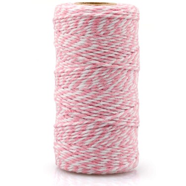 jijAcraft Pink and White Twine String, 328 Feet Christmas Bakers Twine String, 2MM Heavy Duty Packing String for DIY Crafts, Christmas Decoration, Gift Wrapping, Craft Wrapping