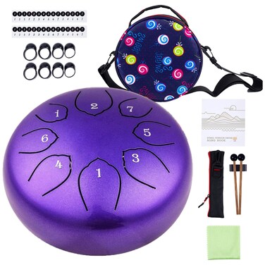 Steel Tongue Drum Kids Instrument: Musical Metal Tank Drums Set 6 Inch 8 Notes C-Key for Meditation Yoga Education Percussion with Bag, Music Book, Mallets, Finger Picks(Purple)