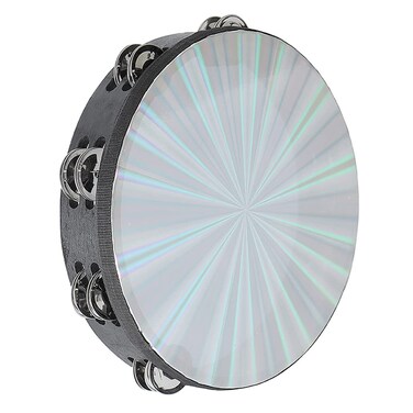 Musfunny Radiant Tambourine 10 inch for Adults 2-Row Jingles Bell Reflective Tambourines Hand Held Drum Musical Instrument for Kids Education KTV Party Church - 10 inch