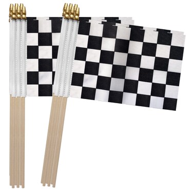 TSMD Checkered Black and White Racing Stick Flag Small Mini Hand Held Race Car Flags Party Decorations, 5x8 Inch,12 Pack