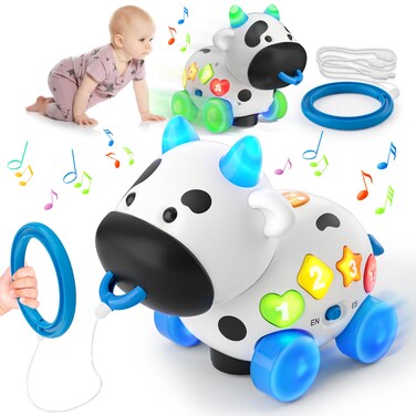 Musical Cow Baby Toys 6-12-18 Months, Bilingual Crawling Walking Toddler Educational Learning Toy for 1 Year Old Boy Girl Birthday Gifts, 6 7 8 9 10 12 Month Old