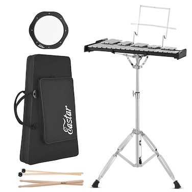 Eastar Advanced 32 Note Glockenspiel Xylophone Bell Kit Beginner Students, Percussion Kit with 8'' Drum Practice Pad, Adjustable Stand, Glockenspiel Stick, Drum Sticks and Carrying Bag