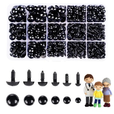 Cumkluu 700 Pcs Black Plastic Crochet Safety Eyes with Washers for 6-14mm Stuffed Animals and Amigurumi DIY Halloween Decorations