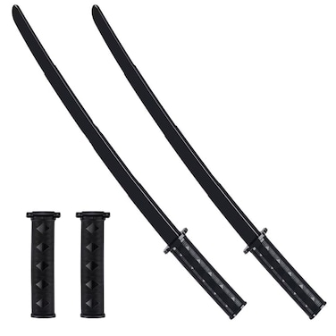 SINROOP 2PCS 3D Printed Gravity Retractable Samurai Sword Model Toys, Plastic Katana Sword Toy, Telescopic Anime Plastic Swords, Swords for Boys &amp; Adults(Black)