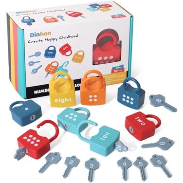 Dinhon Kids Learning Locks with Keys Numbers Matching &amp; Counting Montessori Educational Toys for Ages 3 yrs+ Boys and Girls Preschool Games Gifts
