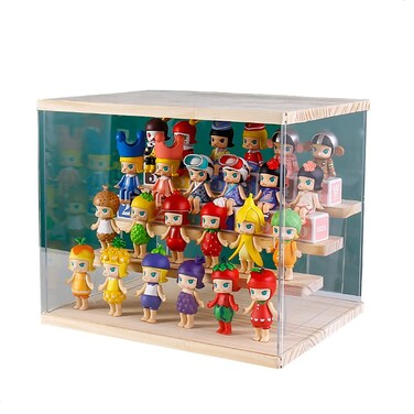 Display case for Action Figures with 3 Steps,Doll Display case with Door for Figure Collectibles,Funko Pop Figures,Any Toys and Mini Figures,Acrylic Perfume Stand(12.9" W x 6.8" D x 9.5" H)