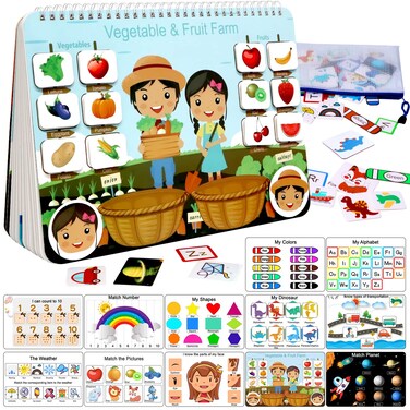 Busy Book for Kids, Montessori Autism Sensory Educational Toys, 12 Pages Toddler Preschool Activity Binder and Early Learning Toys - for Boys &amp; Girls Develops Fine Motor Skills