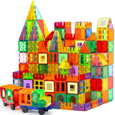 OugerToy Magnetic Tiles,104PCS Magnetic Building Tiles for Kids, Educational Magnetic Stacking Blocks, Magnets Construction Toys, Christmas Toy Gift for Toddlers,Kids Boys and Girls 3 4 5 6 7 8 9+Year