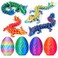 4PCS 3D Printed Dragon Eggs with Dragon Inside, Mini Mystery Dragon Egg Articulated Crystal Dragon Fidget Toy, Surprise 3D Printed Animals Toy Set (4-Piece Set-C)