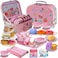 Tea Party Set for Little Girls,PRE-WORLD Princess Tea Time Toy Including Dessert,Cookies,Doughnut,Teapot Tray Cake, Tablecloth &amp; Carrying Case,Kids Kitchen Pretend Play for Girls Boys Age 3-6