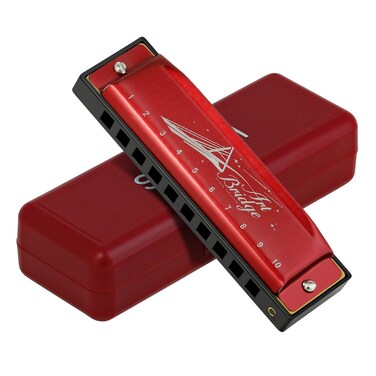 Blues Harmonica for Adults in C Key - Authentic 10 Hole 20 Tone Diatonic Mouth Organ for Soulful Melodies - for Beginners, Professionals and Students (Red, 10-hole blues(beginner))