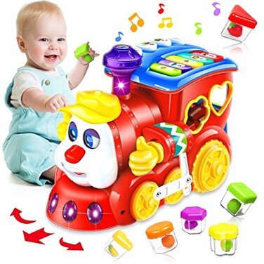 Baby Toys for 1 Year Old Boy Girl Gift Musical Train Baby Toys 6-12 12-18 Months,Early Educational Learning Montessori Kids Toys with Blocks/Light Toddler Christmas Birthday Gifts for 1 2 3 Year Old