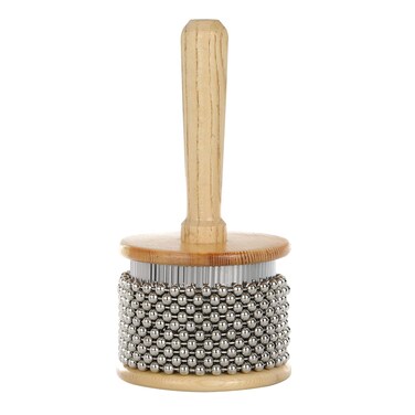 Heysland Wooden Cabasa Percussion Musical Instrument Metal Beaded Chain and Cylinder Pop Hand Shaker for Band Music Education 3.5inch, (HL01M)