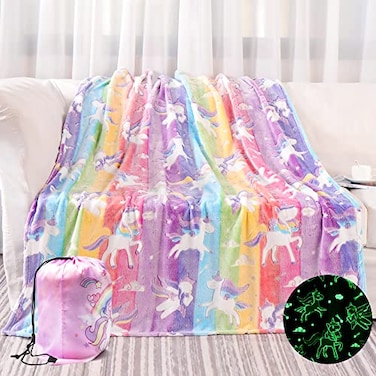 LIFEYJ Glow in The Dark Blanket Unicorns Gifts for Girls, Soft Blanket 3 4 5 6 7 8 9 10 Year Old Girl Gifts, Toddler Girls Toys Age 6-8, Gifts for Girls for Birthday Gifts, 50"x60