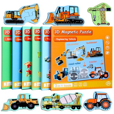 Magnetic Puzzles for Kids Ages 1-3, Travel Toddler Puzzles Ages 2-4 Year, Excavator Refrigerator Magnet for Kids Learning Gift for Road Trip