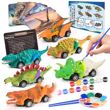 faentwc Painting Toys for Kids 5-7 2 in 1 Dinosaur Arts Painting Kits and Pull Back Cars Toy for Boys 3-12 Year Old Art &amp; Craft Set for Girl DIY Easter Birthday Gifts for Kid Age 4 5 6 7 8 9 10