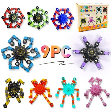 Transformable Fidget Spinners Easter Basket Stuffers, Funny Stress Relief Sensory Fidget Toys Valentines for Kids Classroom,Deformable Chain DIY Robot Fingertip Gyros Toys Birthday Party Favors (9pc)