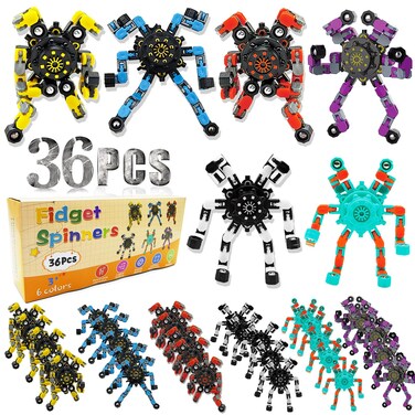 Transformable Fidget Spinner for Kids and Adults,Deformable Chain DIY Robot Spinner Sensory Toy, Stress Relief Fingertip Gyros Party Favors Christmas Stocking Stuffers for Kids Gifts(Fidget Toys 36PC)