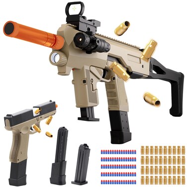 Bugrtey Soft Bullet Two Modes Toy Gun Blaster, Realistic with Shell Ejecting Design&amp;Sight&amp;Infrared Scope, Cheap with 3 Clips &amp; 80 Foam Bullets, Gifts for Boys Girls Adults Age 8+