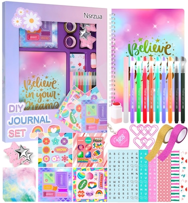 Nsrzua Gifts for 8 9 10 11 12 13 14 Year Old Girl - DIY Journal Kit for Girls,Toys for Ages 8-14 Girls and Birthday Gifts for Girls,Fun, Cute Art &amp; Crafts Kits,Scrapbook &amp; Diary Supplies Toy Set