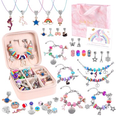 ELLENER Charm Jewelry Making Kit,Bracelet Making Kit for Girls 8-12,Ready to Gift,Fun and Easy to Make,68 Pcs Cute Sparkling That Inspires Creativity and Self-Expression