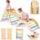Belleur 7 in 1 Wood Pikler Triangle Set, Foldable Toddler Climbing Toys Indoor, Montessori Climbing Set with Ramp, Arch &amp; Climbing Triangle, Baby Climbing Gym, Indoor Playground for Kids - Rainbow