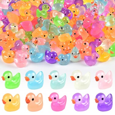120Pcs Mini Resin Ducks Luminous Mini Ducks Glow in The Dark, Tiny Ducks to Hide, Little Ducks, Miniature Ducks for Garden Micro Landscape DIY Craft Accessories Ornament Charms Party Toys