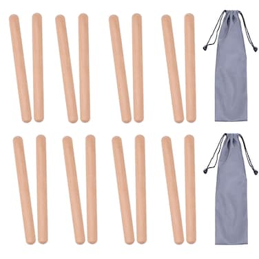 8 Pairs (16 Packs) Classical Wood Claves Musical Percussion Instrument, 8 Inch Natural Hardwood Rhythm Sticks with 2 Carry Bags for Adults and Kids