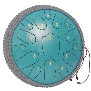 Rain Drum Steel Tongue Drum 12 Inches 15 Notes Musical Instruments, D Major Handpan Drum Percussion Instrument with Soft Bag, Music Book and 2 Mallets for Meditation (green)