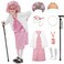 Aimeiar Kids 100 Days of School Costume for Girls,Halloween Old Lady Costume wig cardigan sweater and Granny Grandma Set for Child