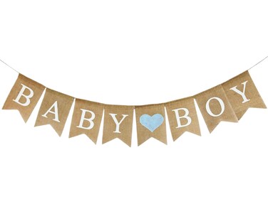 Shimmer Anna Shine Baby Boy Burlap Banner for Baby Shower Decorations and Gender Reveal Party (Light Blue Heart)