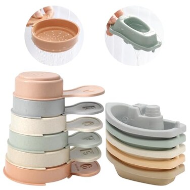 Bath Toys Floating Boats Train with Bathing Spoon,11 Pcs Water Table Toys Mold Free Baby Bath Toys for Toddlers 1-3 Infants 6-12-18 Months,Bathtub Toys Shower Toys for 1 2 3 4 Year Old