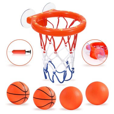 KSABVAIA Bath Toys - Bathtub Basketball Hoop for Kids Toddlers,Bath Toys Shower Toys for Kids Ages 4-8,Suction Cup Basketball Hoop &amp; 4 Soft Balls Set for Boys Girls