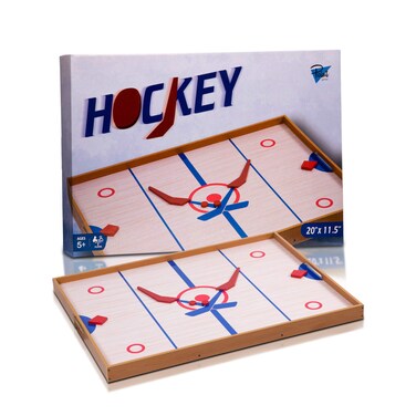 Point Games Small Tabletop Slap Shot Hockey Game, Super Durable Wooden Hockey Board with 2 Hockey Sticks and 5 Pucks, Great Family Game for Ages 5+