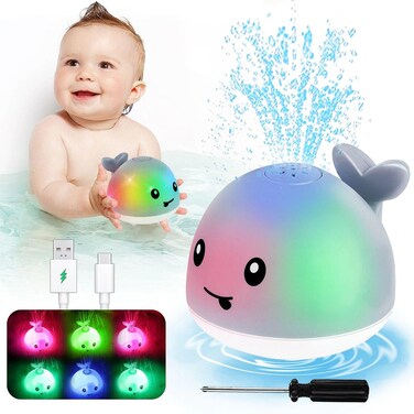 Toddla Whale Bath Toy Sprinkler - Light Up Bath Toys for Kids Ages 1-3   Infant Baby Toys 6-12-18 Months   Toddler Bathtub Pool Water Table Toys   Valentines Day Gifts 1st Birthday Girls Boys Gifts