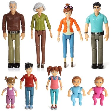 Sweet Li'l Family Dollhouse People Set of 9 Action Figure Set - Grandpa, Grandma, Mom, Dad, Sister, Brother, Toddler, Twin Boy &amp; Girl