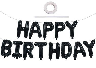 TONIFUL Black Happy Birthday Balloons Banner 16 Inch Mylar Foil Letters Birthday Sign Banner Bunting Reusable for Girls Boys Kids &amp; Adults Birthday Decorations and Halloween Party Supplies