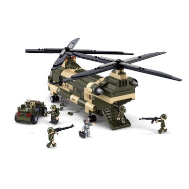 Sluban Military Blocks Army Bricks Toy-Transport Helicopter Building Block &amp; 5 Soldier