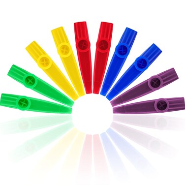 Plastic Kazoos Musical Instruments with Kazoo Flute Diaphragms for Gift, Prize and Party Favors, 5 Colors (10 Pieces)