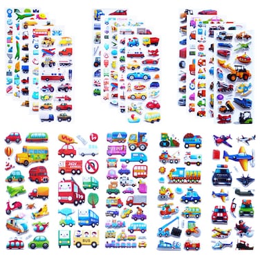 Kids Cars and Trucks Stickers Party Supplies Pack, 20 Different Sheets, Boy Stickers, Vehicle Stickers for Kids Toddler Boys with Cars, Fire Trucks, Construction, Buses, Airplane, Rocket and More
