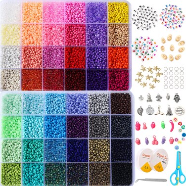YITOHOP 8800+pcs 4mm 12/0 48 Colors Glass Seed Beads, Charms Bracelet Jewelry Making Beads Kit Gifts for Teen Girls Crafts for Girls Ages 8-12 Christmas Holiday Gifts