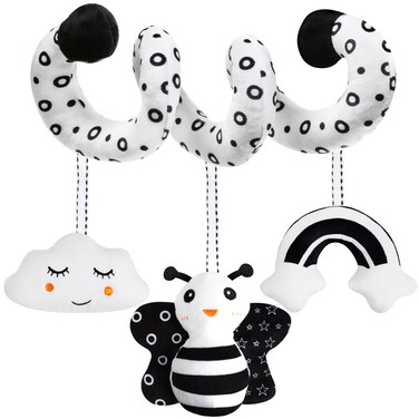 Baby Spiral Hanging Stroller and Car Seat Toys Black and White High Contrast Sensory Toy Newborn Plush Activity Toys Party Favors Quality Baby Gifts for Baby Shower New Year Valentine's Day-BEE