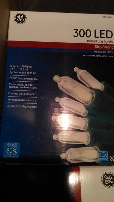 GE StayBright 300-Count 74.5-ft Constant Warm White Mini LED Plug-in Christmas String Lights Energy Star