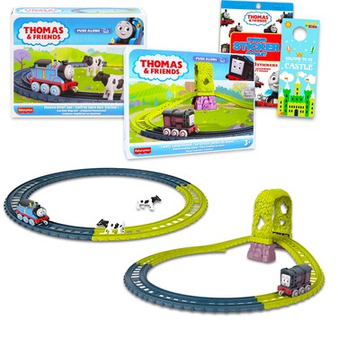 Thomas and Friends Push Along Track Bundle- 4 Pc Set with 2 Thomas Push Along Trains and Tracks, Thomas The Train Stickers, More   Thomas The Train Track Kit