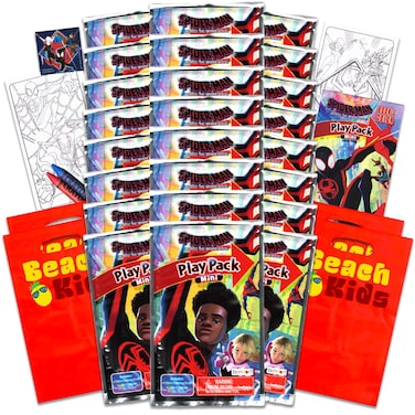 Spiderman Across the Spiderverse Mini Party Favors Set - Bundle with 24 Miles Morales Spiderman Play Packs with Coloring Pages and More   Into the Spiderverse Party Supplies